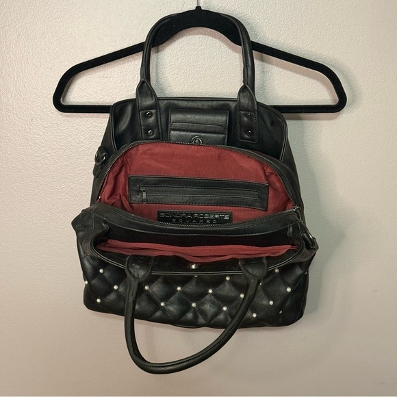 NWOT Sondra Roberts Squared Black Vegan Leather Pearl Quilted Purse Crossbody - Picture 4 of 14